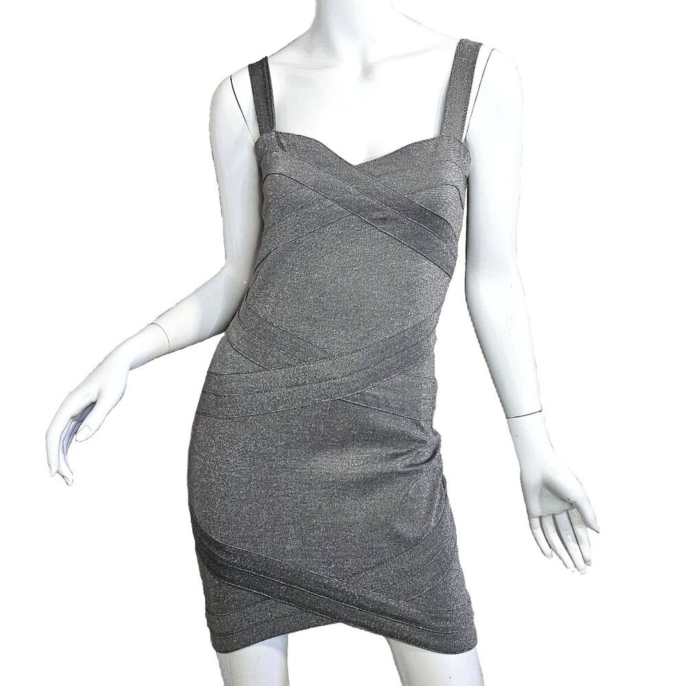 H & M DIVIDED Metallic Sparkly Silver Bodycon Bandage Mini Party Dress Size 8